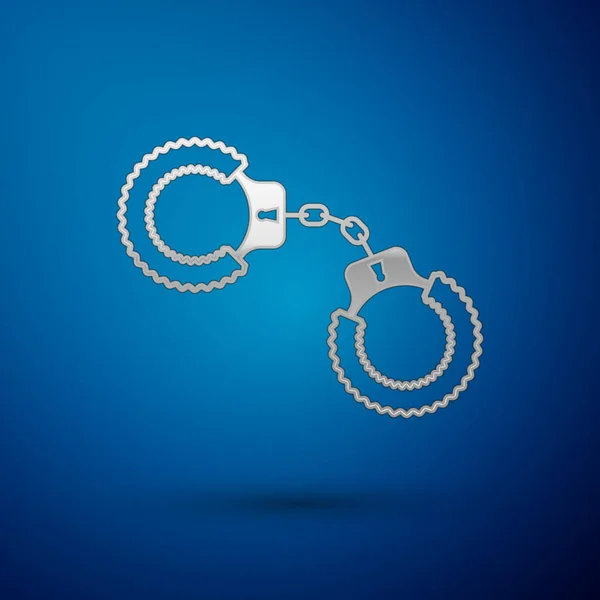 Silver Sexy fluffy handcuffs icon isolated on blue background. Handcuffs with fur. Fetish accessory. Sex shop stuff for sadist and masochist. Vector Illustration — Stock Vector