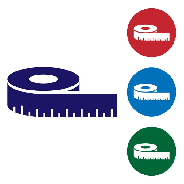 Icona di misura del nastro blu isolata su sfondo bianco. Nastro di misura. Imposta l'icona a colori nei pulsanti del cerchio. Illustrazione vettoriale — Vettoriale Stock