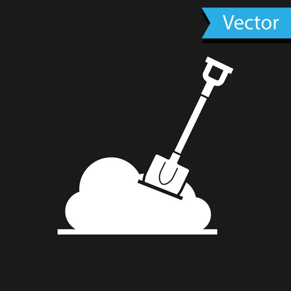 Pelle blanche dans l'icône du sol isolé sur fond noir. Outil de jardinage. Outil pour l'horticulture, l'agriculture, l'agriculture. Illustration vectorielle — Image vectorielle