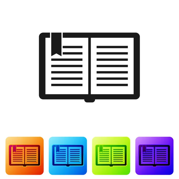 Black Open icône du livre isolé sur fond blanc. Définir l'icône dans les boutons carrés de couleur. Illustration vectorielle — Image vectorielle