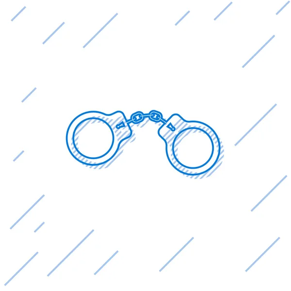Blue line Handcuffs icon isolated on white background. Vector Illustration — Stock Vector