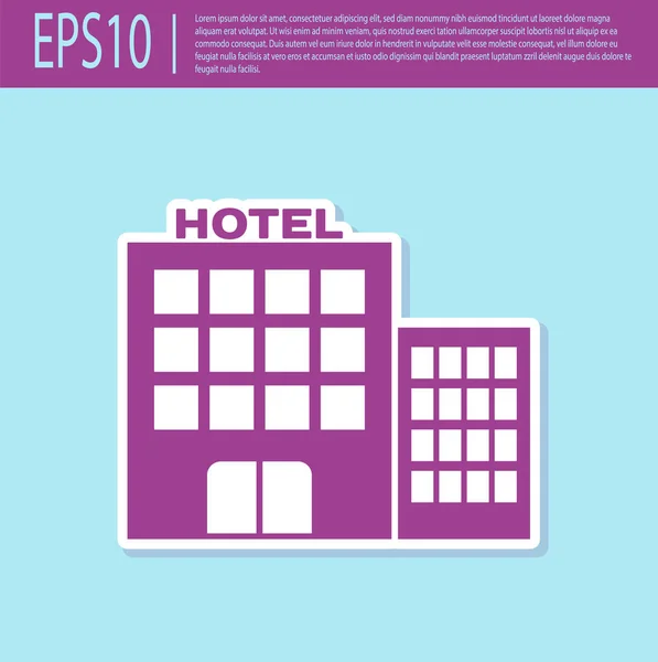 Retro roxo ícone do edifício do hotel isolado em fundo turquesa. Ilustração vetorial —  Vetores de Stock