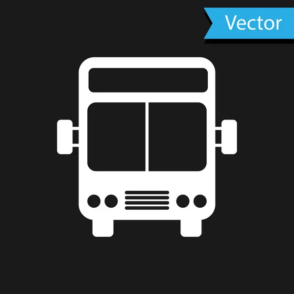 Weißes Bussymbol isoliert auf schwarzem Hintergrund. Transportkonzept. Busfahrt-Verkehrsschild. Tourismus oder öffentliches Verkehrsmittel. Vektorillustration — Stockvektor