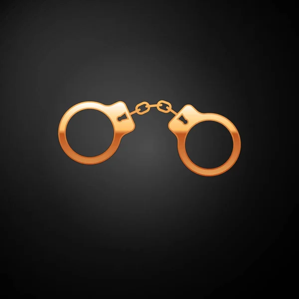 Gold Handcuffs icon isolated on black background. Vector Illustration — Stock Vector