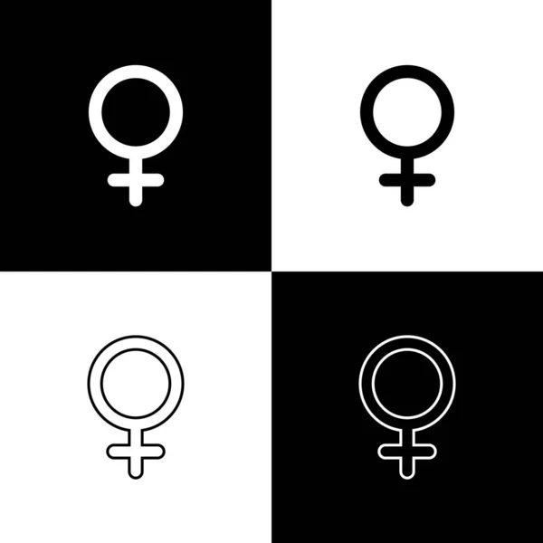 Definir símbolo de gênero feminino ícone isolado no fundo preto e branco. Símbolo de Vénus. O símbolo de um organismo feminino ou mulher. Ilustração vetorial —  Vetores de Stock