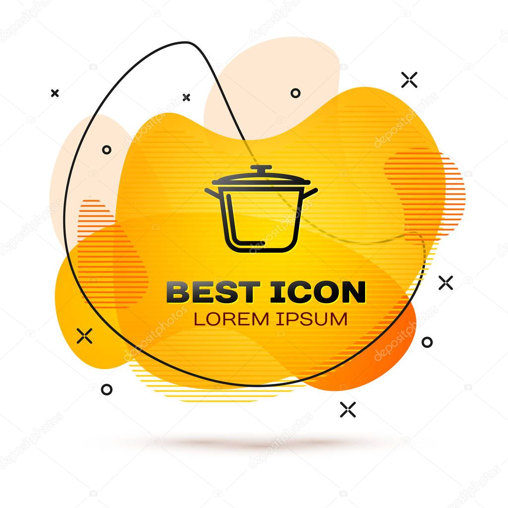 Black Cooking pot icon isolated on white background. Boil or stew food symbol. Fluid color banner. Vector Illustration