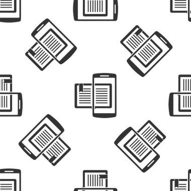 Gri akıllı telefon ve kitap simgesi beyaz arka planda izole Dikişsiz desen. Çevrimiçi öğrenme veya e-öğrenme konsepti. Vektör Illustration