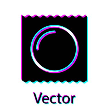 Siyah prezervatif beyaz arka planda izole edilmiş güvenli seks ikonu. Güvenli aşk sembolü. Erkekler için doğum kontrol yöntemi. Vektör İllüstrasyonu