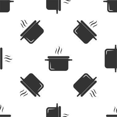 Gri pişirme pot simgesi beyaz arka planda izole Dikişsiz desen. Kaynatın veya güveç gıda sembolü. Vektör Illustration
