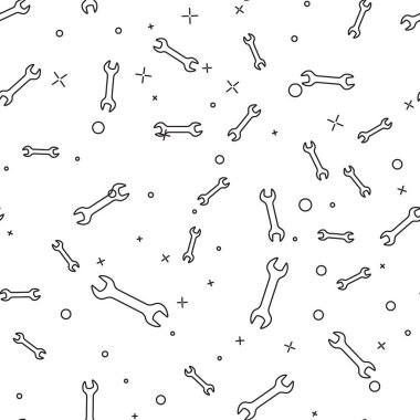 Siyah çizgi anahtarı simgesi beyaz arka planda izole Dikişsiz desen. Anahtar tamir aracı. Servis aracı sembolü. Vektör Illustration