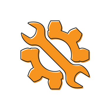 Beyaz arka planda izole turuncu anahtar ve dişli simgesi. Ayarlama, hizmet, ayarlama, bakım, onarım, sabitleme. Vektör Illustration