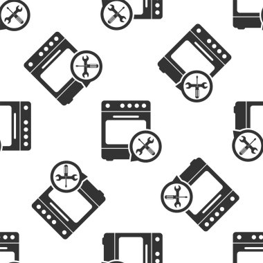 Beyaz arka planda tornavida ve anahtar simgesi izole Dikişsiz desen ile gri fırın. Ayarlama, hizmet, ayarlama, bakım, onarım, sabitleme. Vektör Illustration