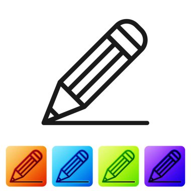 Siyah kalem ve beyaz arka planda izole çizgi simgesi. Eğitim işareti. Çizim ve eğitim araçları. Okul ofisi sembolü. Renk kare düğmelerinde simgeyi ayarlayın. Vektör Illustration