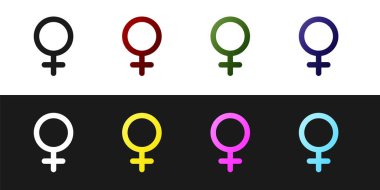 Siyah ve beyaz arka planda izole kadın cinsiyet sembolü simgesini ayarlayın. Venüs sembolü. Kadın organizma veya kadının sembolü. Vektör Illustration