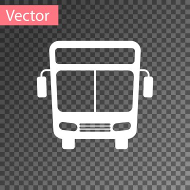 Beyaz otobüs simgesi şeffaf arka planda yalıtılmış. Ulaşım konsepti. Otobüs turu taşıma işareti. Turizm veya kamu araç sembolü. Vektör Illustration