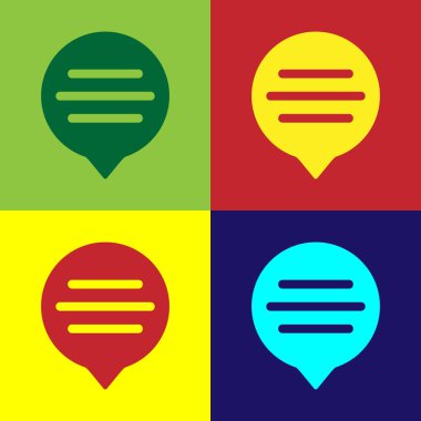 Renk arka plan üzerinde izole renkli konuşma kabarcık sohbet simgesi. İleti simgesi. İletişim veya yorum sohbet sembolü. Vektör Illustration