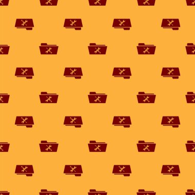 Kırmızı klasör ile tornavida ve anahtar simgesi izole Dikişsiz desen kahverengi arka plan üzerinde. Ayarlama, hizmet, ayarlama, bakım, onarım, sabitleme. Vektör Illustration