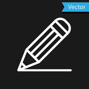 Siyah arka planda izole beyaz kalem ve çizgi simgesi. Eğitim işareti. Çizim ve eğitim araçları. Okul ofisi sembolü. Vektör Illustration
