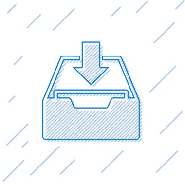 Mavi çizgi Download gelen kutusu simgesi beyaz arka planda yalıtılmış. Arşivine Ekle. Vektör Illustration