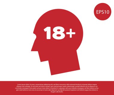 Kırmızı ınsan kafası yazıt ile 18 artı simgesi beyaz arka planda izole. 18 artı içerik işareti. Yalnızca yetişkinlere yönelik içerik simgesi. Vektör Illustration