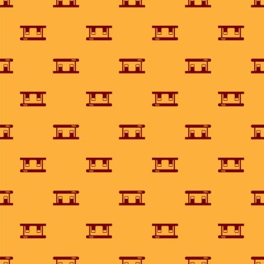 Kırmızı gaz dolum istasyonu simgesi kahverengi arka planda izole Dikişsiz desen. Taşımacılık ile ilgili hizmet binası benzin ve petrol istasyonu. Vektör Illustration