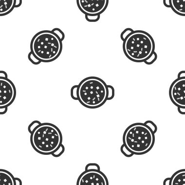 Beyaz arka planda pot simgesi izole Dikişsiz desen gri pişirme çorbası. Kaynatın veya güveç gıda sembolü. Vektör Illustration