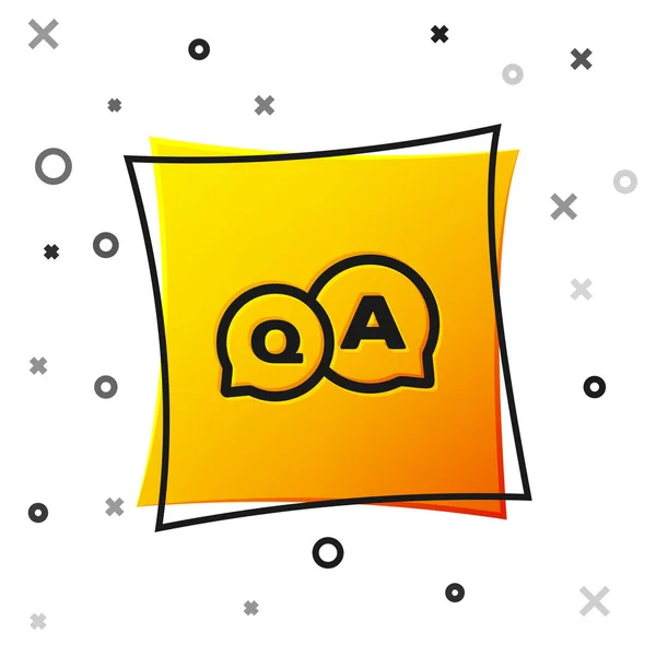 Black Speech bubbles with Question and Answer icon isolated on white background. Q and A symbol. FAQ sign. Chat speech bubble and chart. Yellow square button. Vector Illustration — Stock Vector