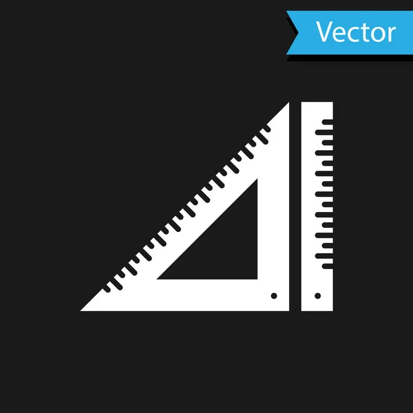 Weißes dreieckiges Lineal-Symbol isoliert auf schwarzem Hintergrund. Geradliniges Symbol. Geometrisches Symbol. Vektorillustration — Stockvektor