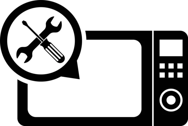 Black Micmicrowave oven with screwdriver and wrench icon isolated on white background. Регулировка, обслуживание, настройка, обслуживание, ремонт, фиксация. Векторная миграция — стоковый вектор
