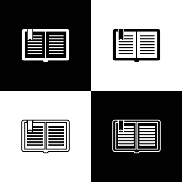 Установить значок Открытой книги, выделенный на черно-белом фоне. Векторная миграция — стоковый вектор