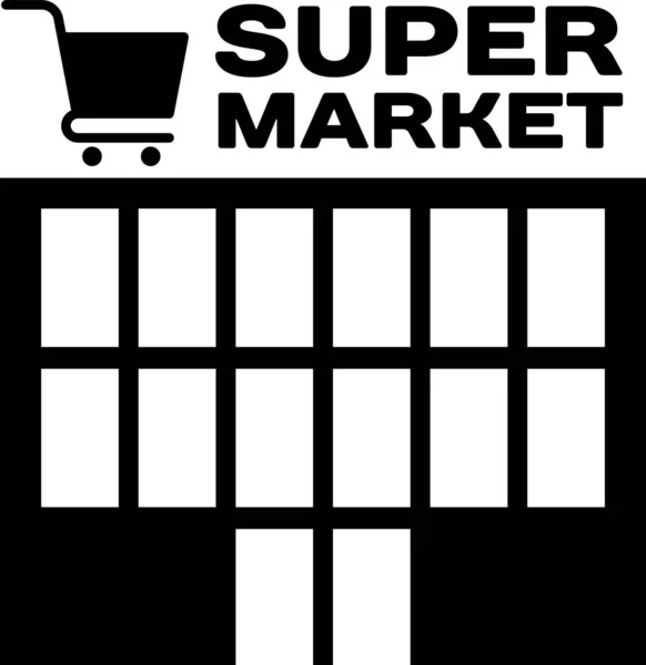 Zwarte supermarkt gebouw met winkelwagentje icoon geïsoleerd op witte achtergrond. Winkel of winkel. Mall Building. Vector illustratie — Stockvector