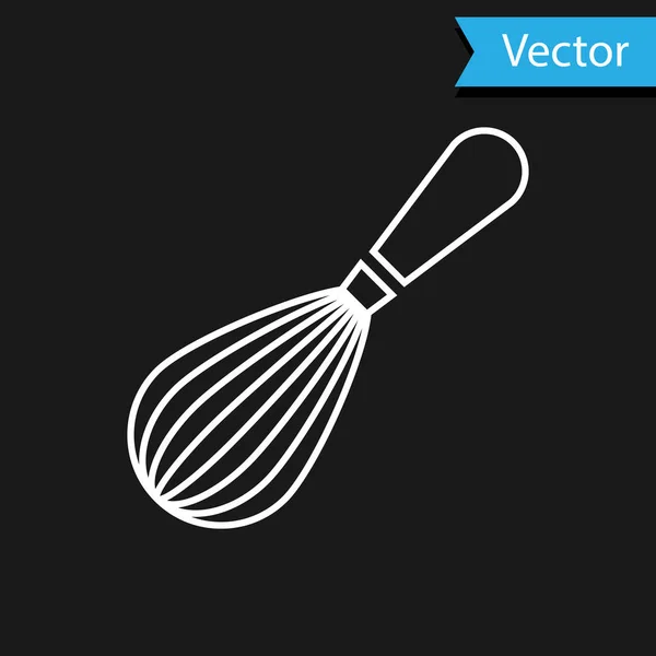 Weißer Küchenbesen Symbol isoliert auf schwarzem Hintergrund. Kochgeschirr, Eierbecher. Besteckschild. Lebensmittel-Mix-Symbol. Vektorillustration — Stockvektor