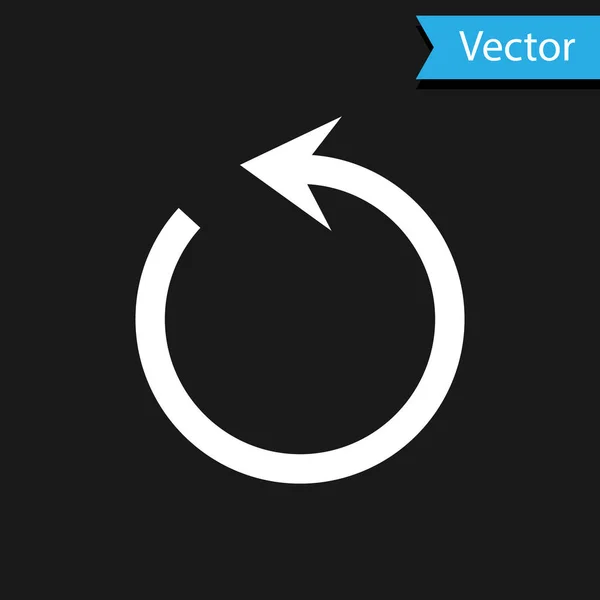 Icône Rafraîchir blanc isolé sur fond noir. Recharger le symbole. Flèche de rotation dans un signe circulaire. Illustration vectorielle — Image vectorielle
