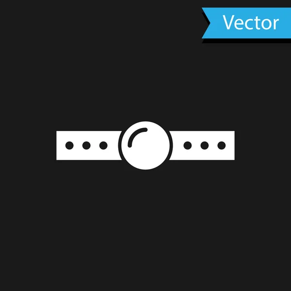 黒い背景に隔離された革ベルトアイコンを持つ白いシリコーンボールギャグ。フェティッシュアクセサリー。男性と女性のためのセックスおもちゃ。ベクトルイラストレーション — ストックベクタ