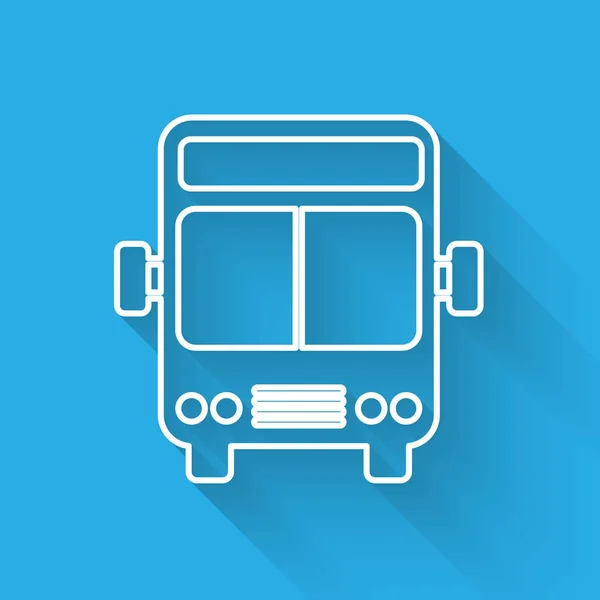 Línea blanca Icono de bus aislado con sombra larga. Concepto de transporte. Autobús señal de transporte turístico. Símbolo turístico o de vehículo público. Ilustración vectorial — Archivo Imágenes Vectoriales