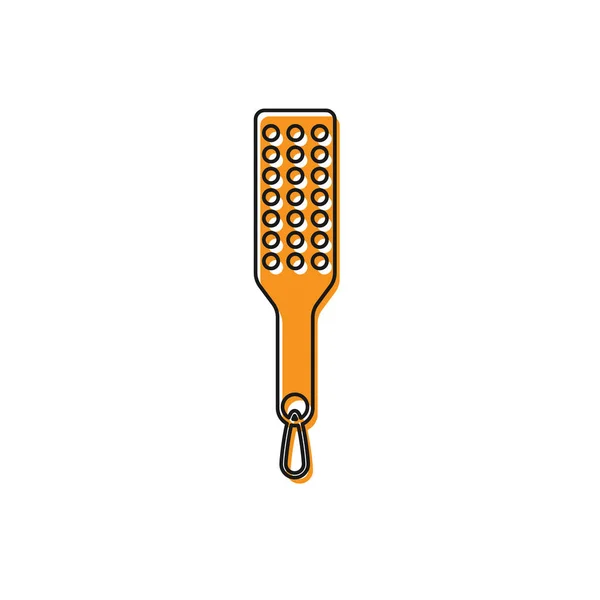 Orangefarbenes Prügel-Paddel-Symbol isoliert auf weißem Hintergrund. Fetisch-Accessoire. Sexspielzeug für Erwachsene. Vektorillustration — Stockvektor