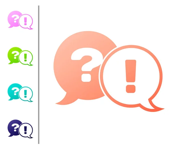 Coral Speech bubbles with Question and Exclamation icon isolated on white background. FAQ sign. Copy files, chat speech bubble and chart. Set color icons. Vector Illustration — Stock Vector