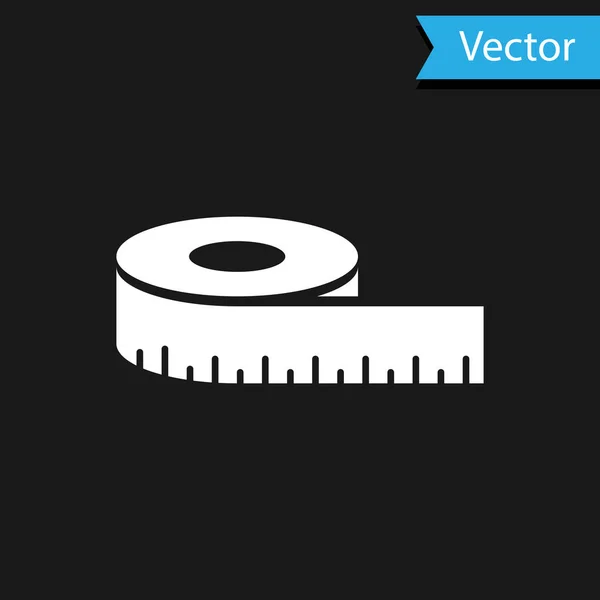 Weißes Maßband-Symbol isoliert auf schwarzem Hintergrund. Maßband. Vektorillustration — Stockvektor