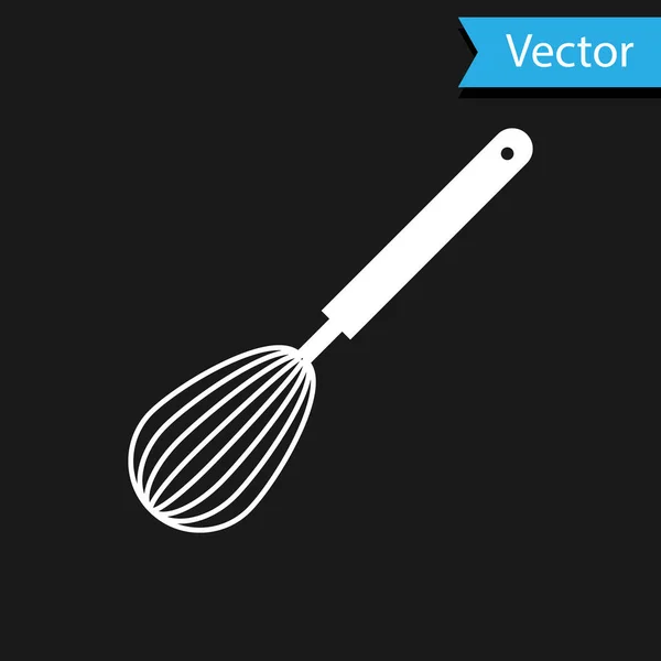 Weißer Küchenbesen Symbol isoliert auf schwarzem Hintergrund. Kochgeschirr, Eierbecher. Besteckschild. Lebensmittel-Mix-Symbol. Vektorillustration — Stockvektor