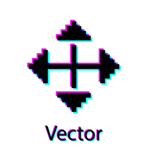 Svarta Pixelpilar i fyra riktningar ikon isolerade på vit bakgrund. Markören flytta tecken. Vektor illustration — Stock vektor