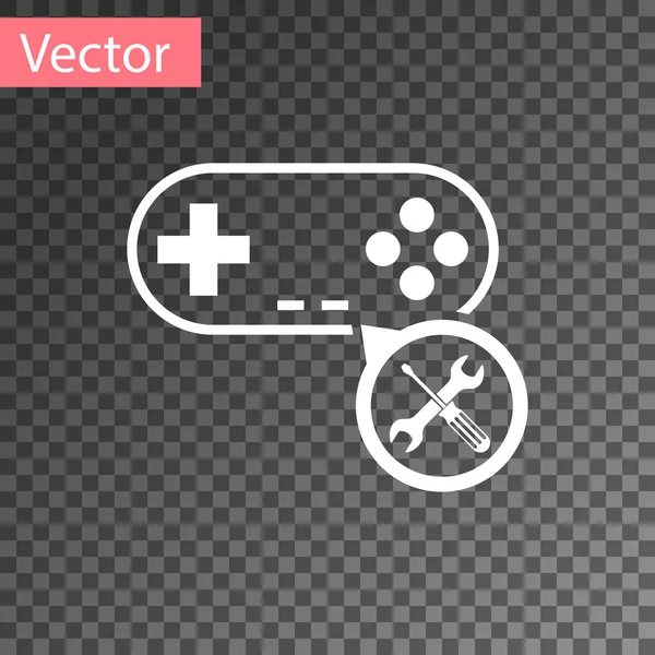 Gamepad blanco con destornillador e icono de llave aislada sobre fondo transparente. Ajuste, servicio, ajuste, mantenimiento, reparación, fijación. Ilustración vectorial — Archivo Imágenes Vectoriales