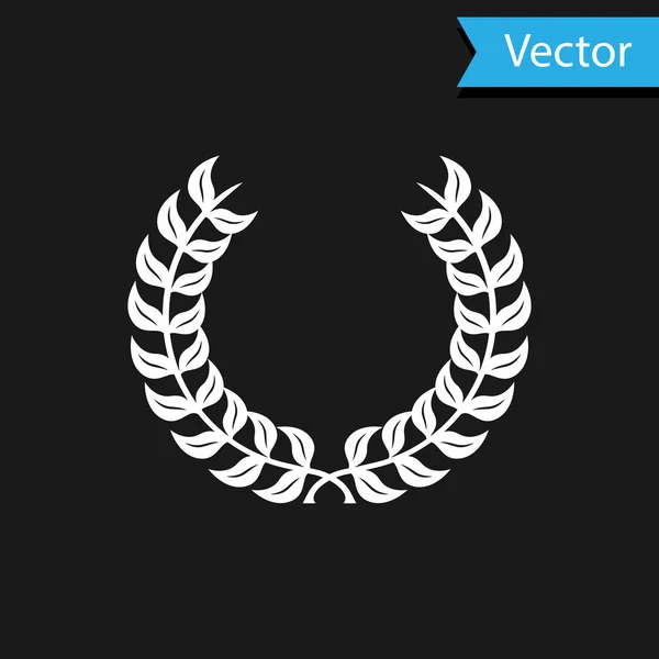 Icône de couronne de laurier blanc isolé sur fond noir. Symbole de triomphe. Illustration vectorielle — Image vectorielle
