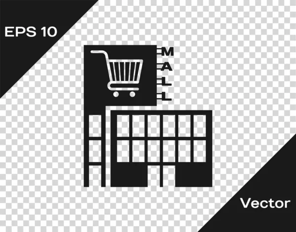 Bâtiment de centre commercial ou supermarché gris avec icône de panier isolé sur fond transparent. Magasin ou magasin. Illustration vectorielle — Image vectorielle