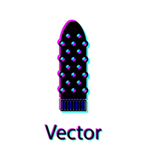 Vibrador preto vibrador para jogos de sexo ícone isolado no fundo branco. Brinquedo sexual para adultos. Máquinas de exercício vaginal para íntimo. Ilustração vetorial — Vetor de Stock