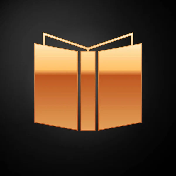 Oro Icono de libro abierto aislado sobre fondo negro. Ilustración vectorial — Vector de stock