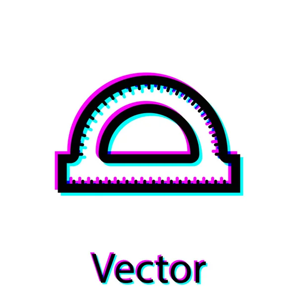 Grade preta do transferidor para medir o ícone dos graus isolado no fundo branco. Incline o medidor de ângulo. Ferramenta de medição. Símbolo geométrico. Ilustração vetorial — Vetor de Stock