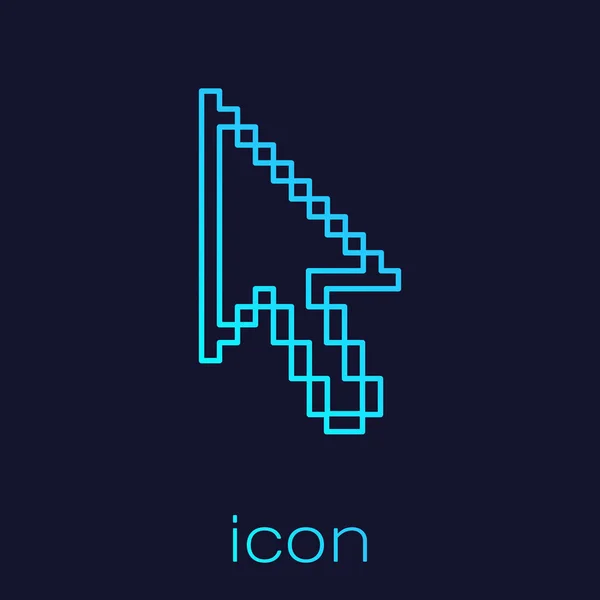 Línea turquesa Icono de cursor de flecha Pixel aislado sobre fondo azul. Ilustración vectorial — Vector de stock
