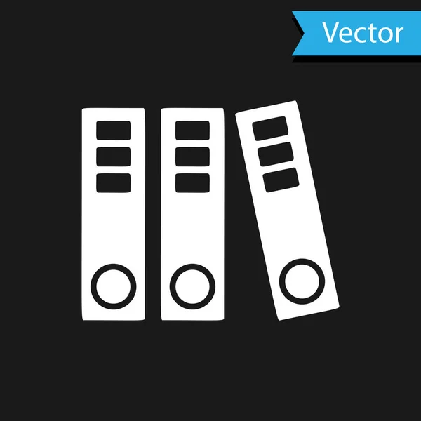Weiße Büroordner mit Papieren und Dokumenten auf schwarzem Hintergrund. Büroordner. Archivordner-Zeichen. Vektorillustration — Stockvektor