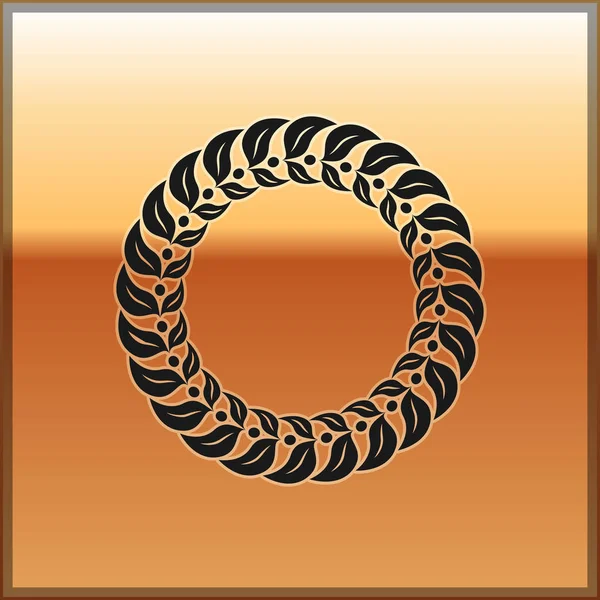 Black Laurel wreath icon isolated on gold background. Triumph symbol. Vector Illustration