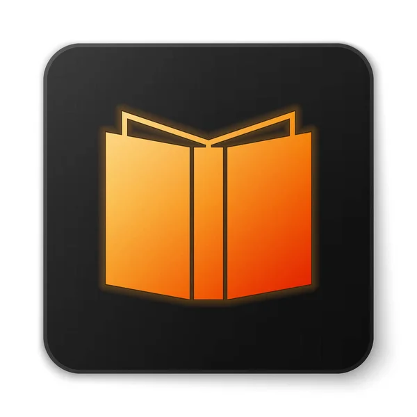 Orange leuchtendes aufgeschlagenes Buch-Symbol isoliert auf weißem Hintergrund. schwarzer quadratischer Knopf. Vektorillustration — Stockvektor